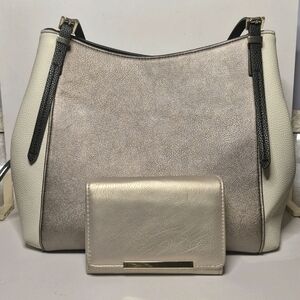 Liz Claiborne Cream and Gold Shoulder Bag Set